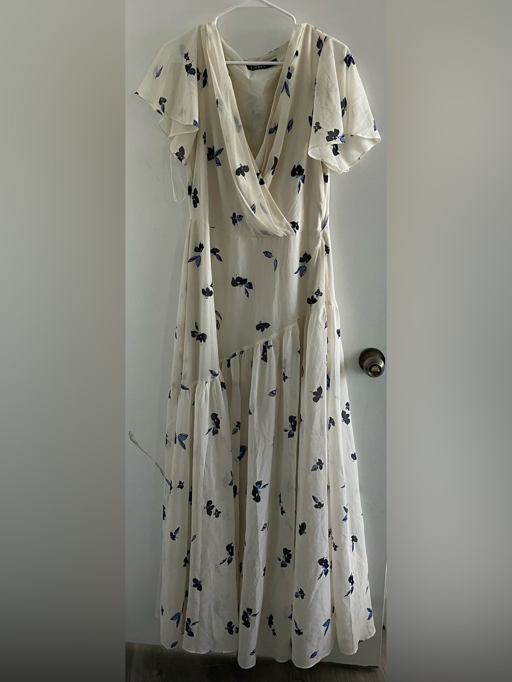 Ralph Lauren Maxi Dress Blue Floral Print Size 12 Polyester Mix Classiccore